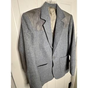 Vtg Western Gray Tweed And Suede Leather Blazer Coat Mens 40  USA Cowboy 80's